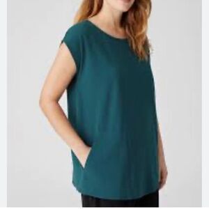 Eileen Fisher Traceable Organic Cotton Jersey Jewel Neck Top XS and Bottom sz Sm
